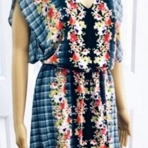 Candie’s Floral and Plaid butterfly elastic waist a line mini dress small NWOT